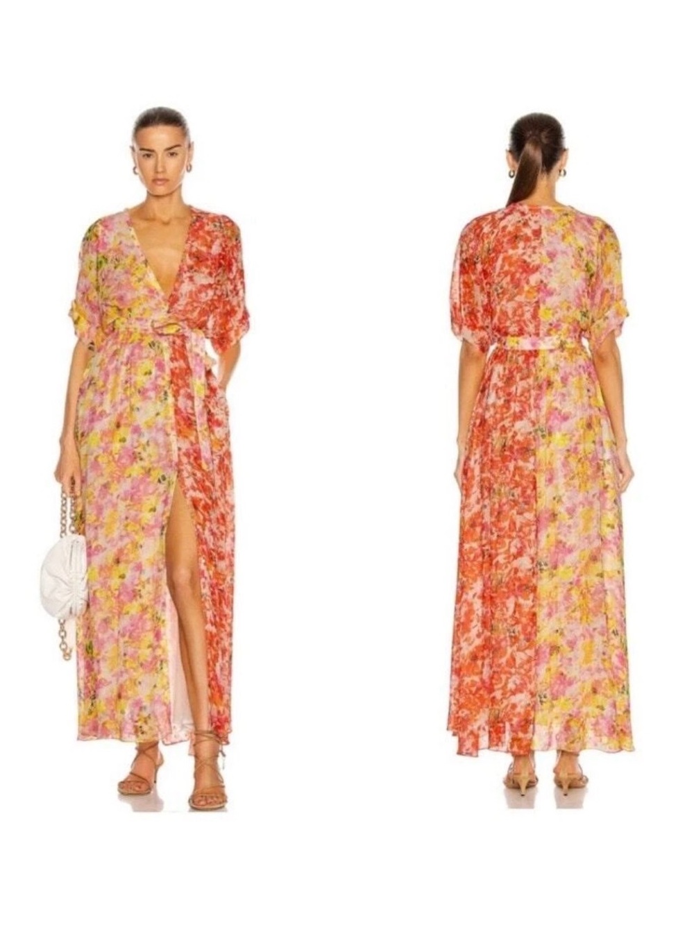 Rococo Sand Floral Wrap Maxi in Pink and Orange